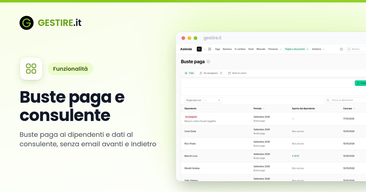 Buste paga e consulente in gestire.it: le buste paga del mese divise per dipendente, con quelle da assegnare