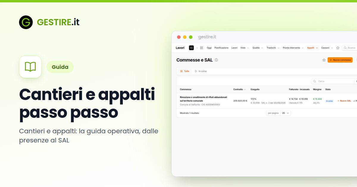 Cantieri e appalti passo passo in gestire.it: le commesse con contratto, eseguito, fatturato e incassato e margine