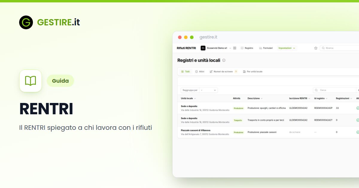 RENTRI in gestire.it: i registri per unità locale con i numeri di iscrizione al RENTRI e il filtro dei numeri ancora da scrivere