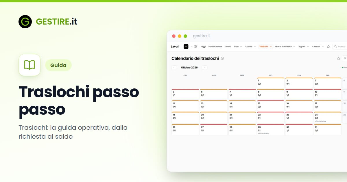 Traslochi passo passo in gestire.it: il calendario dei traslochi con i giorni liberi, quasi pieni e pieni