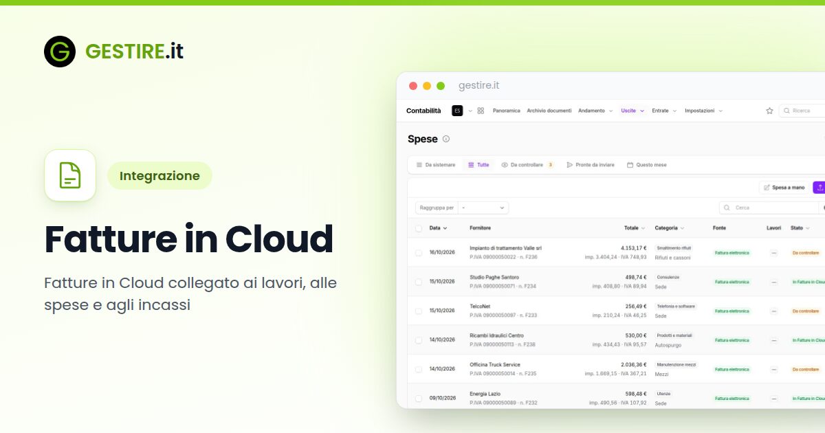 Integrazione Fatture in Cloud con gestire.it: elenco delle spese dei fornitori con le viste Da controllare, Pronte da inviare e In errore