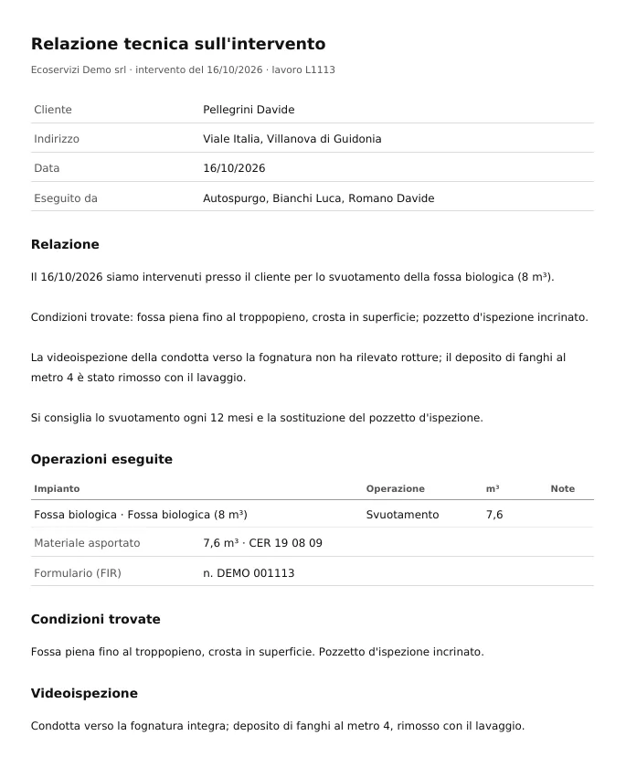 La relazione tecnica sull'intervento in PDF
