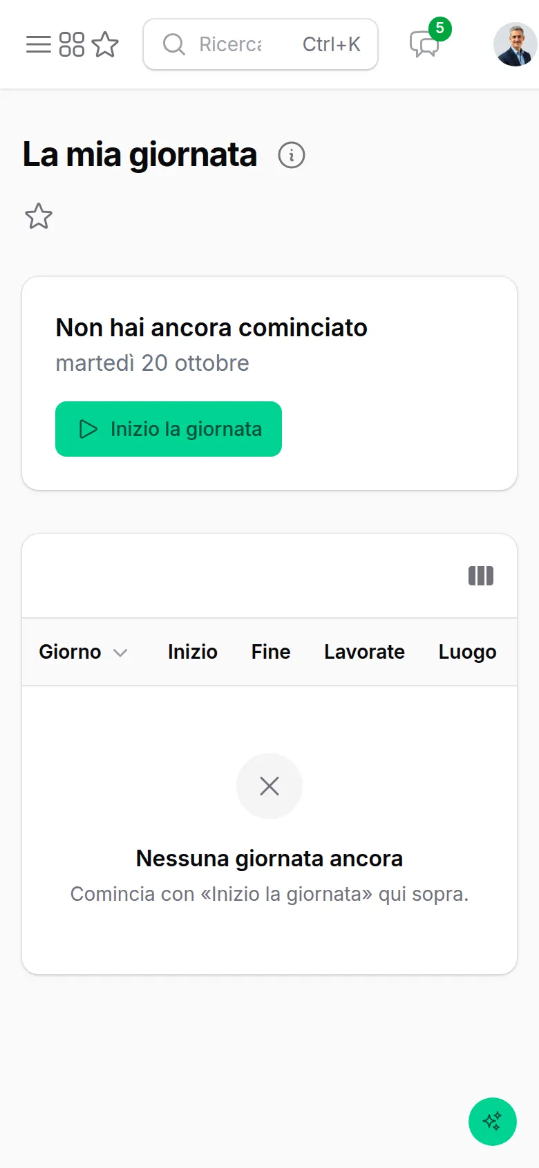 La mia giornata sul telefono con il pulsante Inizio la giornata