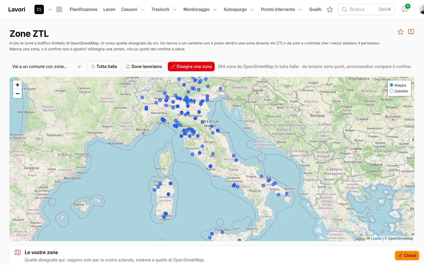 La mappa delle zone ZTL d'Italia, una per punto